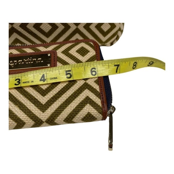 Spartina 449 Geometric Green/ Cream Leather and Linen Crossbody Bag with Wallet - Picture 8 of 9